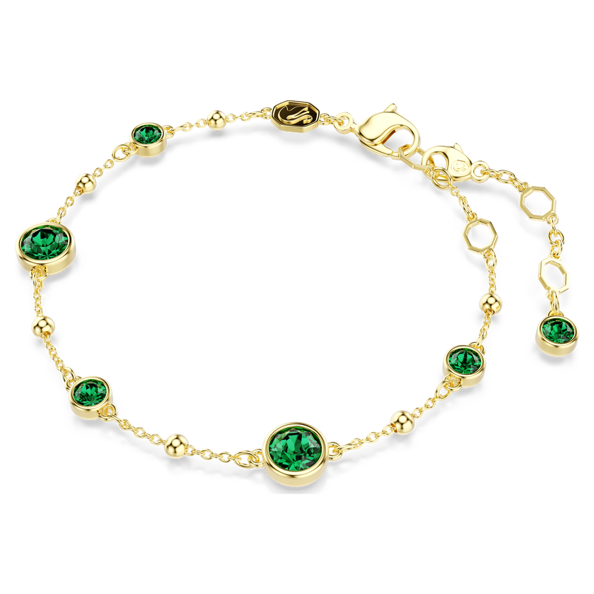 swarovski imber bracelet  round cut  green  gold tone plated