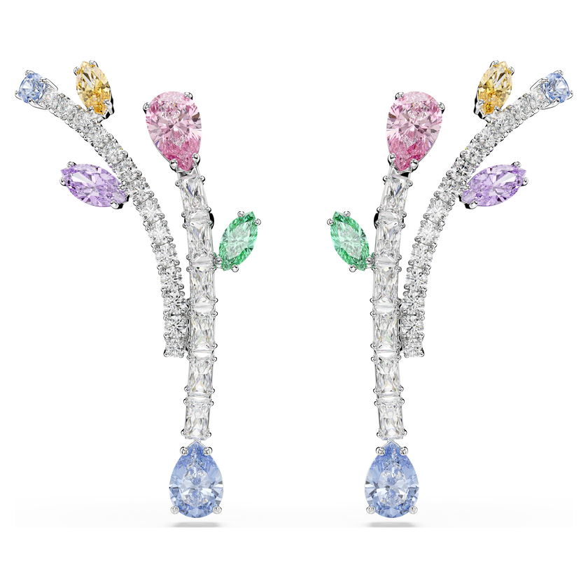 ariana grande x swarovski drop earrings  mixed cuts  multicolored  rhodium plated