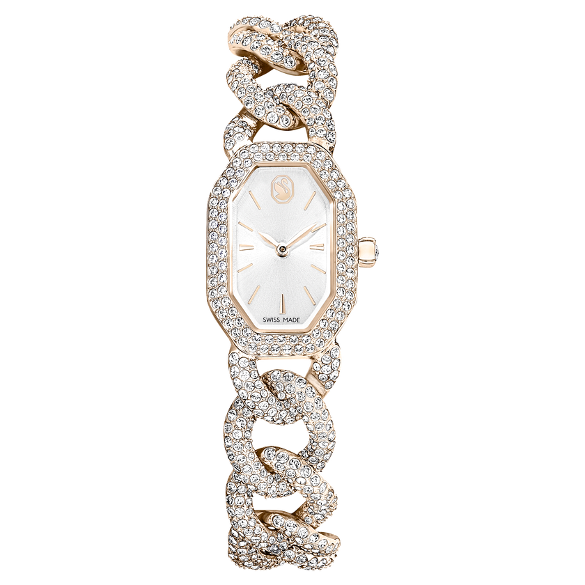 swarovski ساعة dextera chain، صناعة سويسرية، سوار كريستال، لون أبيض، لمسة نهائية بلون ذهبي شامبين