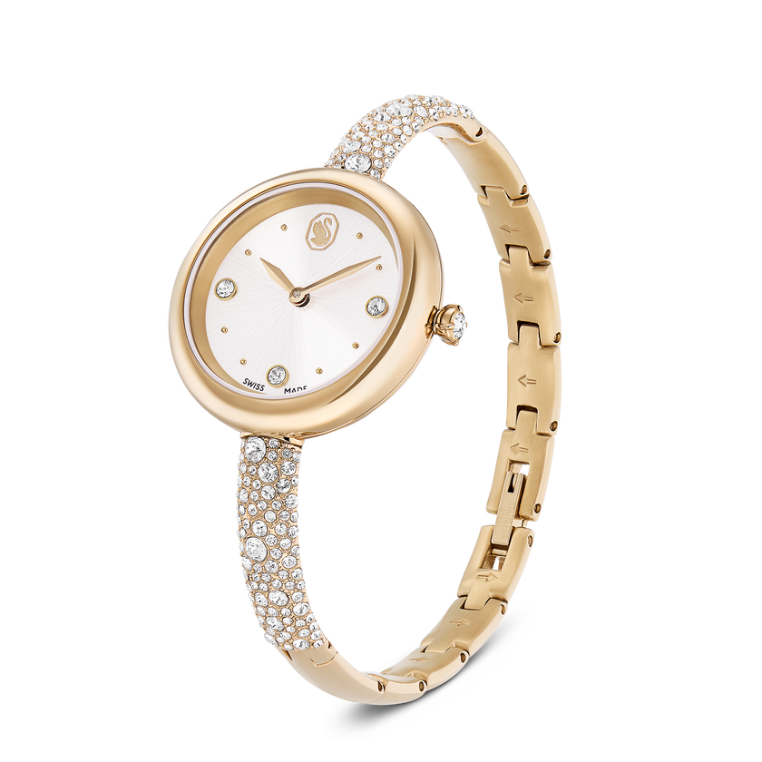 swarovski ساعة sublima bangle، صناعة سويسرية، سوار معدني، لون ذهبي، لمسة نهائية بلون ذهبي شامبين