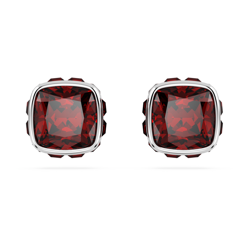swarovski birthstone stud earrings  square cut  january  red  rhodium plated