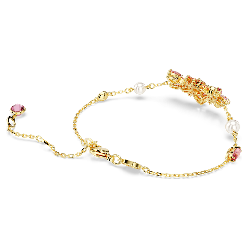 swarovski gema bracelet  mixed cuts  flower  pink  gold tone plated