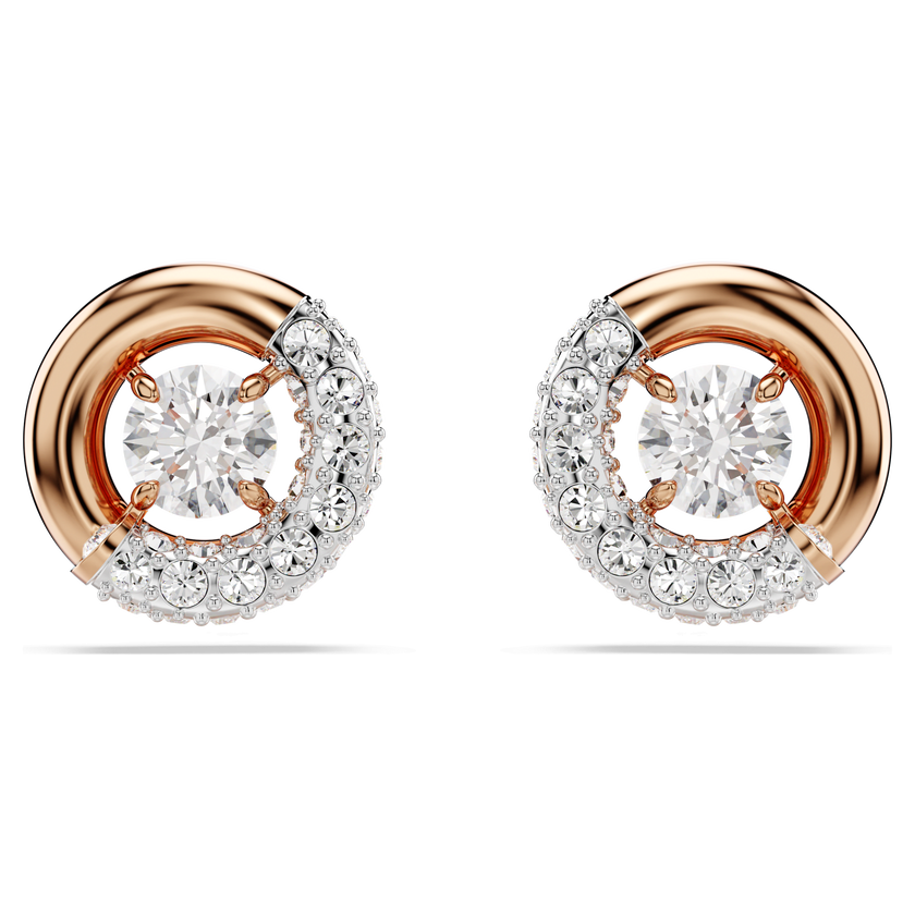 swarovski أقراط دبوسية dextera، قطع مستدير، لون أبيض، طلاء باللون الذهبي الوردي