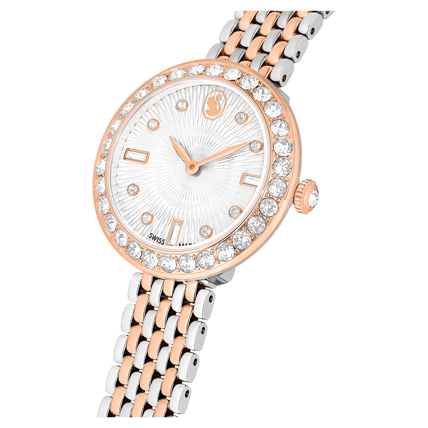 swarovski matrix tennis 7 link watch  swiss made  metal bracelet  rose gold tone  mixed metal finish