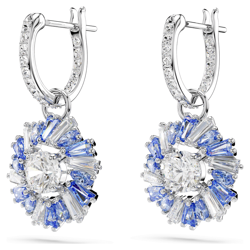 swarovski idyllia drop earrings  mixed cuts  flower  blue  rhodium plated
