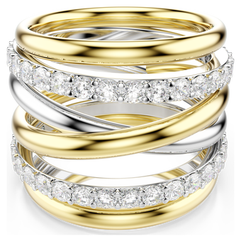 swarovski خاتم كوكتيل hyperbola، قطع مستدير، لون أبيض، لمسة نهائية من معادن مختلطة