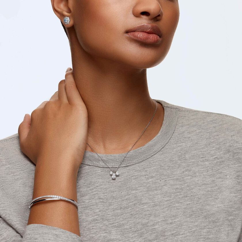 swarovski hyperbola bangle  round cut  white  rhodium plated