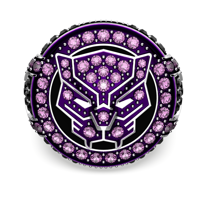 swarovski خاتم black panther، تصميم black panther، لون أرجواني، طلاء روديوم