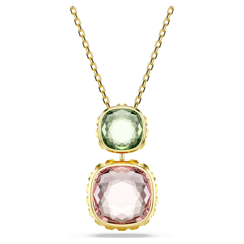 swarovski chroma pendant  cushion cut  multicolored  gold tone plated