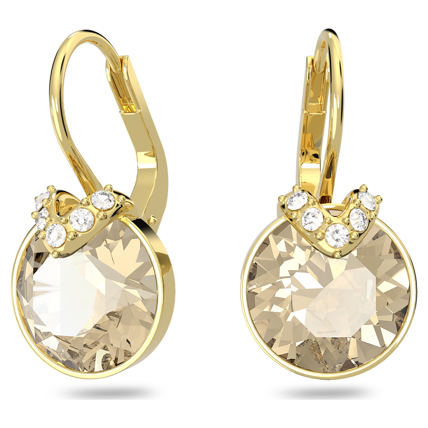 swarovski bella v drop earrings  round cut  gold tone  gold tone plated