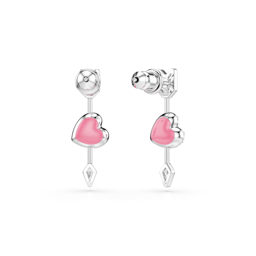 swarovski idyllia drop earrings  mixed cuts  heart with arrow  white  rhodium plated