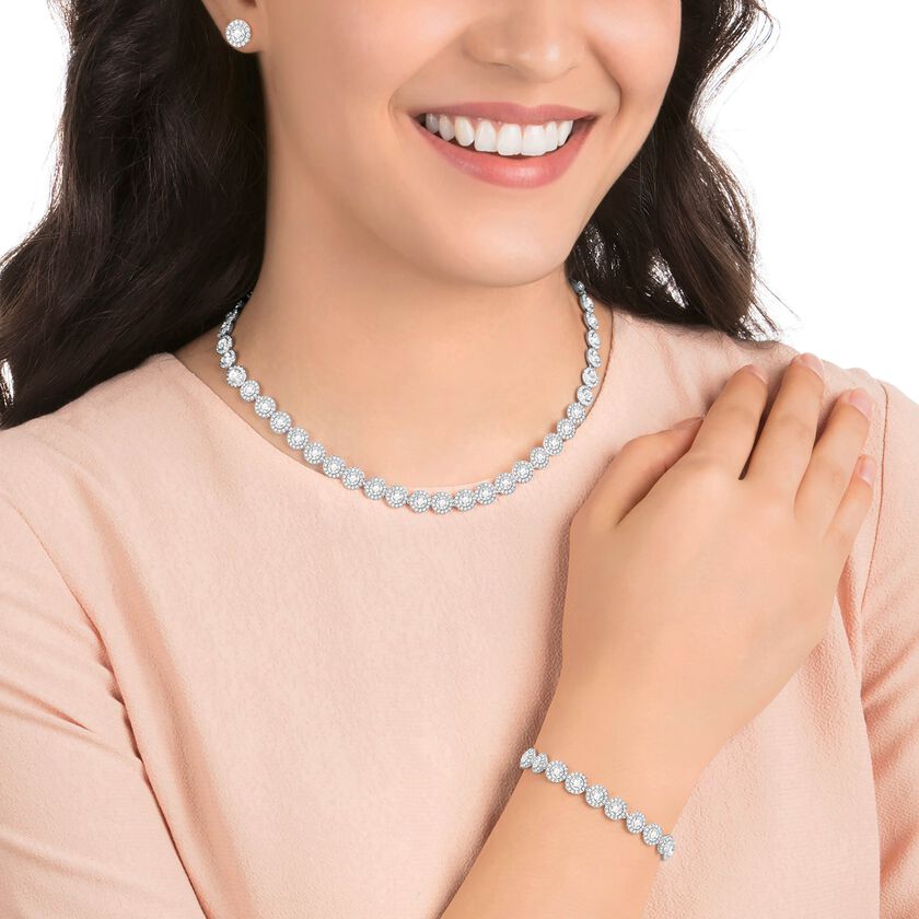 swarovski طقم una angelic، طقم من 3 قطع، قطع مُستدير، لون أبيض، طلاء روديوم