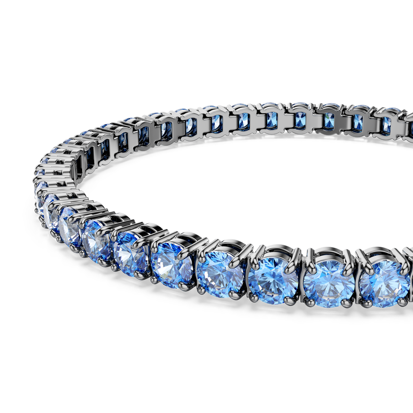 swarovski matrix tennis bracelet  round cut  blue  ruthenium plated