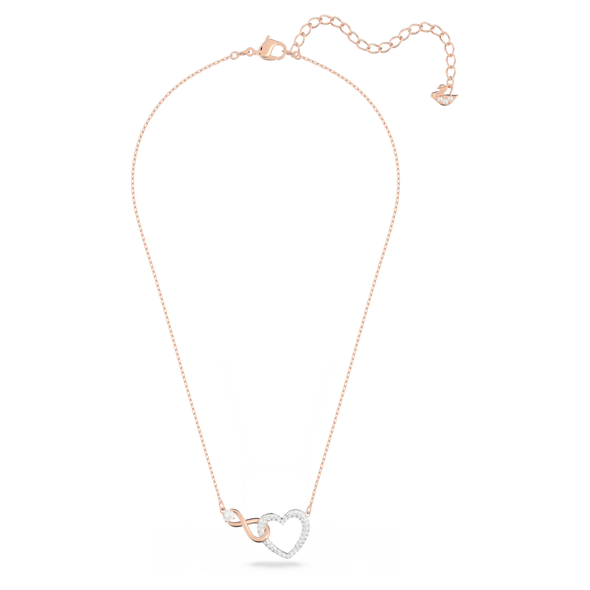 swarovski عقد hyperbola، على شكل لانهاية وقلب، لون أبيض، لمسة نهائية من معادن مختلطة