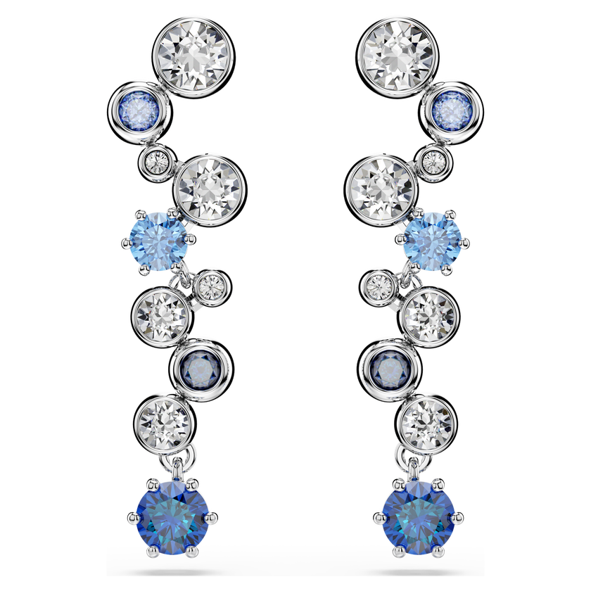 swarovski constella drop earrings  mixed cuts  blue  rhodium plated