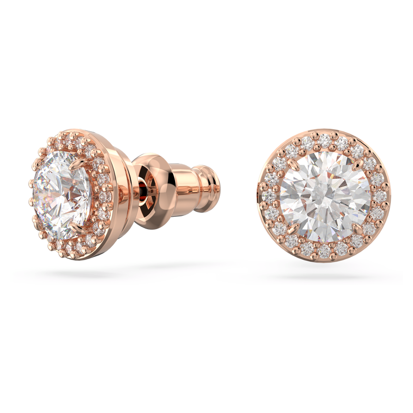 swarovski أقراط دبوسية una angelic، قطع مستدير، كريستالات متراصة، لون أبيض، طلاء ذهبي وردي