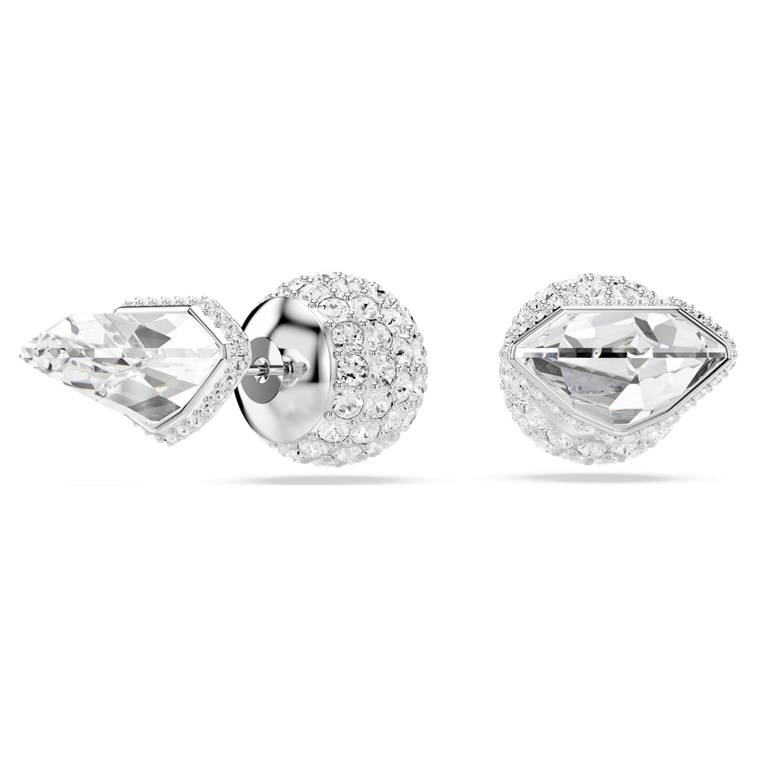 swarovski أقراط دبوسية lucent، أحجار كريستال صغيرة متراصة، شكل كرة، لون أبيض، طلاء روديوم