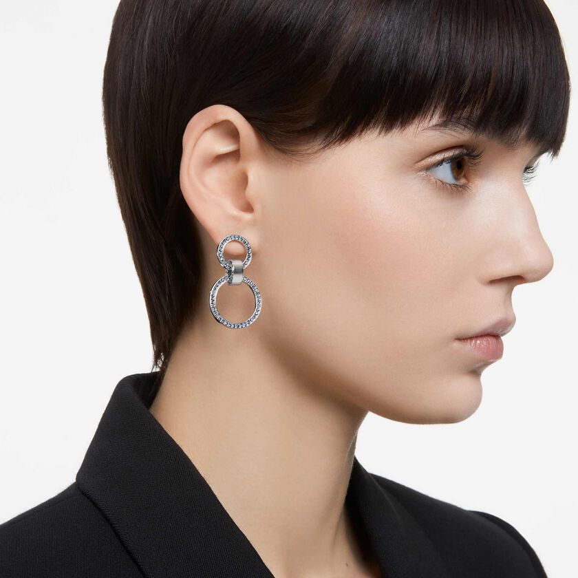 swarovski أقراط حلقية hollow، لون أزرق، طلاء روديوم