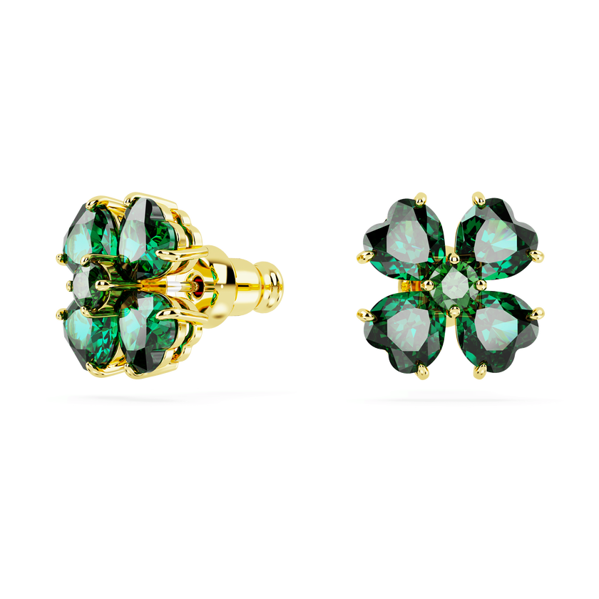 swarovski idyllia stud earrings  clover  green  gold tone plated