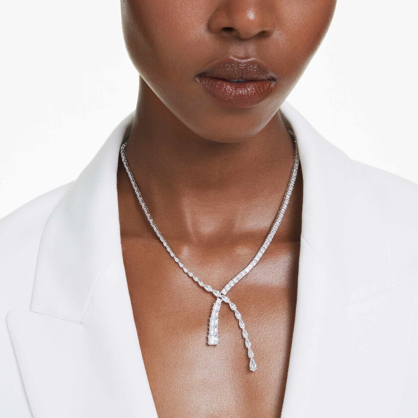 swarovski عقد matrix على شكل حرف y، قطع متنوع، لون أبيض، طلاء روديوم