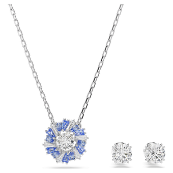 swarovski idyllia set  mixed cuts  flower  blue  rhodium plated