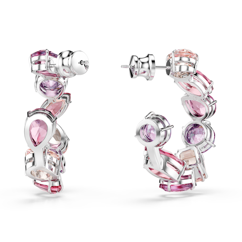 swarovski gema hoop earrings  pink  rhodium plated