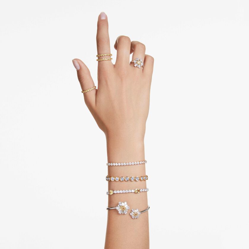 swarovski خاتم كوكتيل idyllia، قطع متنوع، على شكل زهرة، لون أصفر، طلاء روديوم