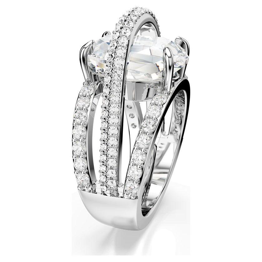 swarovski hyperbola cocktail ring  mixed cuts  white  rhodium plated