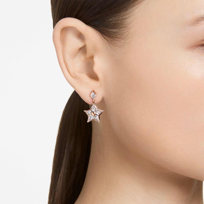 swarovski stella drop earrings  kite cut  star  white  rose gold tone plated
