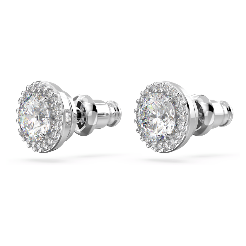 swarovski una angelic stud earrings  round cut  pav   white  rhodium plated