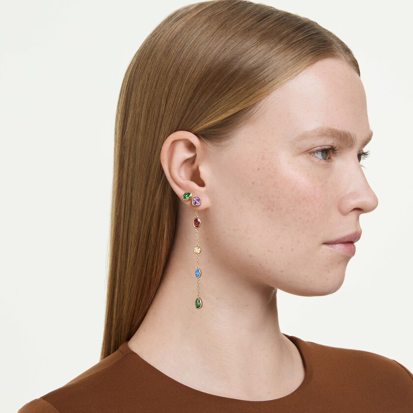 swarovski imber drop earrings  mixed cuts  multicolored  18k gold finish