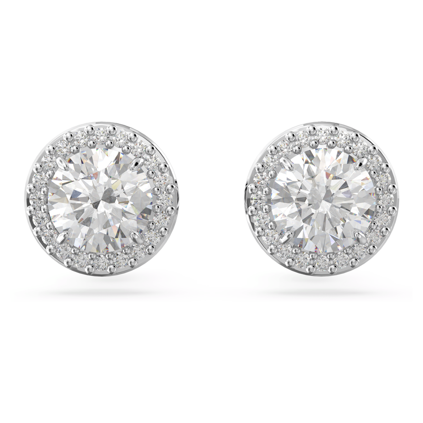 swarovski una angelic stud earrings  round cut  pav   white  rhodium plated