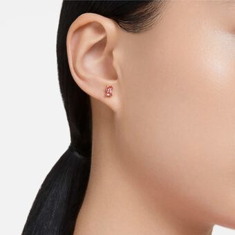 swarovski chroma stud earrings  cushion cut  pink  rose gold tone plated
