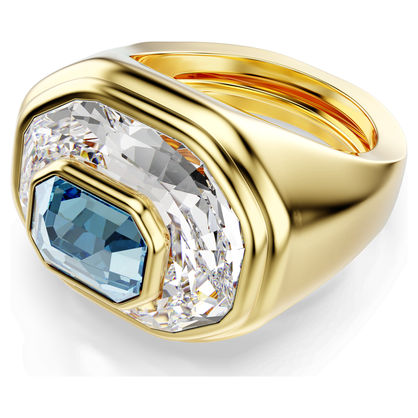 swarovski خاتم كوكتيل chroma، قطع مُثَمَّن، لون أزرق، طلاء باللون الذهبي