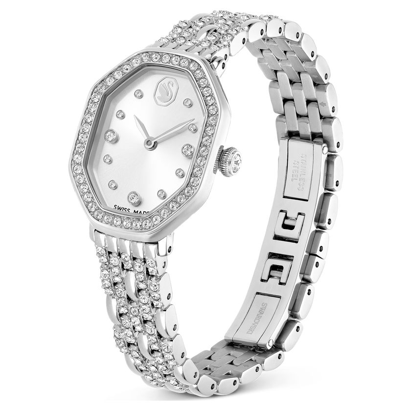 swarovski dextera octagon watch  swiss made  metal bracelet  silver tone  stainless steel