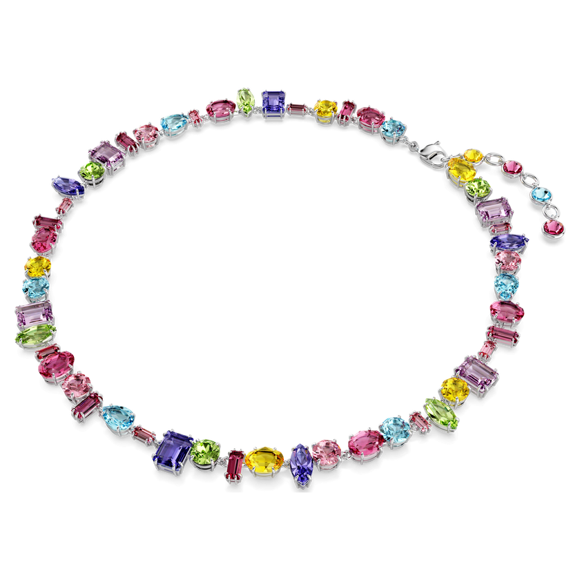 swarovski gema necklace  mixed cuts  multicolored  rhodium plated