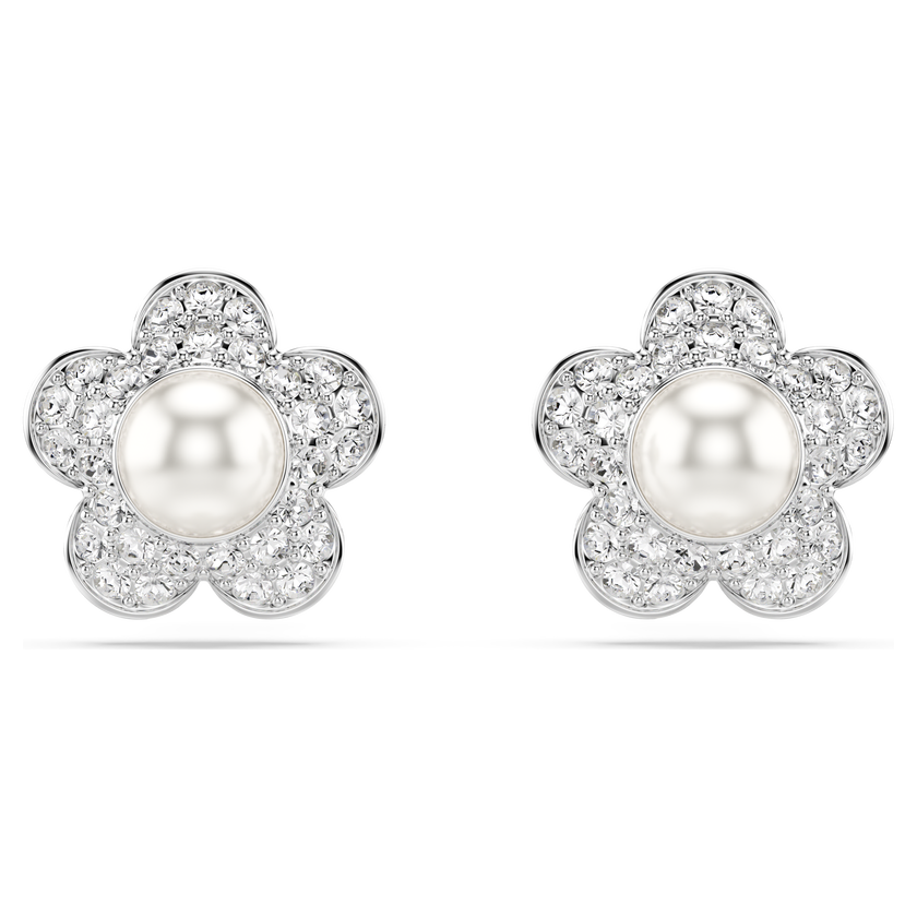 ariana grande x swarovski stud earrings  round cut  flower  white  rhodium plated