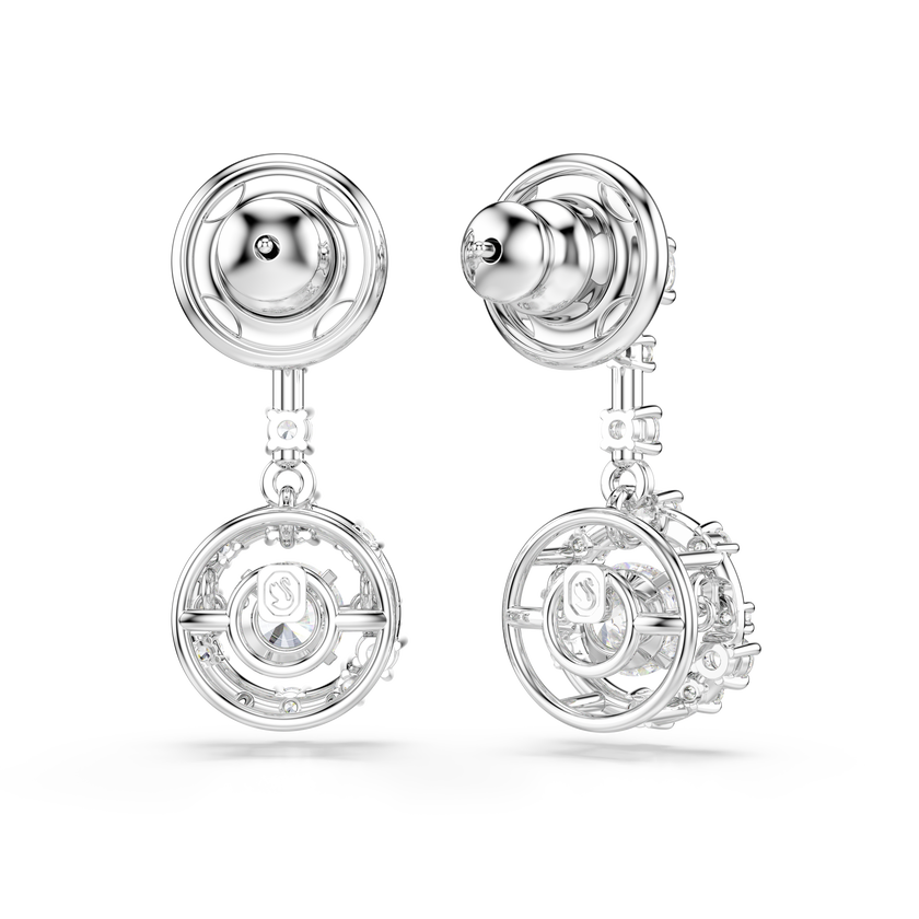 swarovski constella drop earrings  round cut  dancing stone  white  rhodium plated
