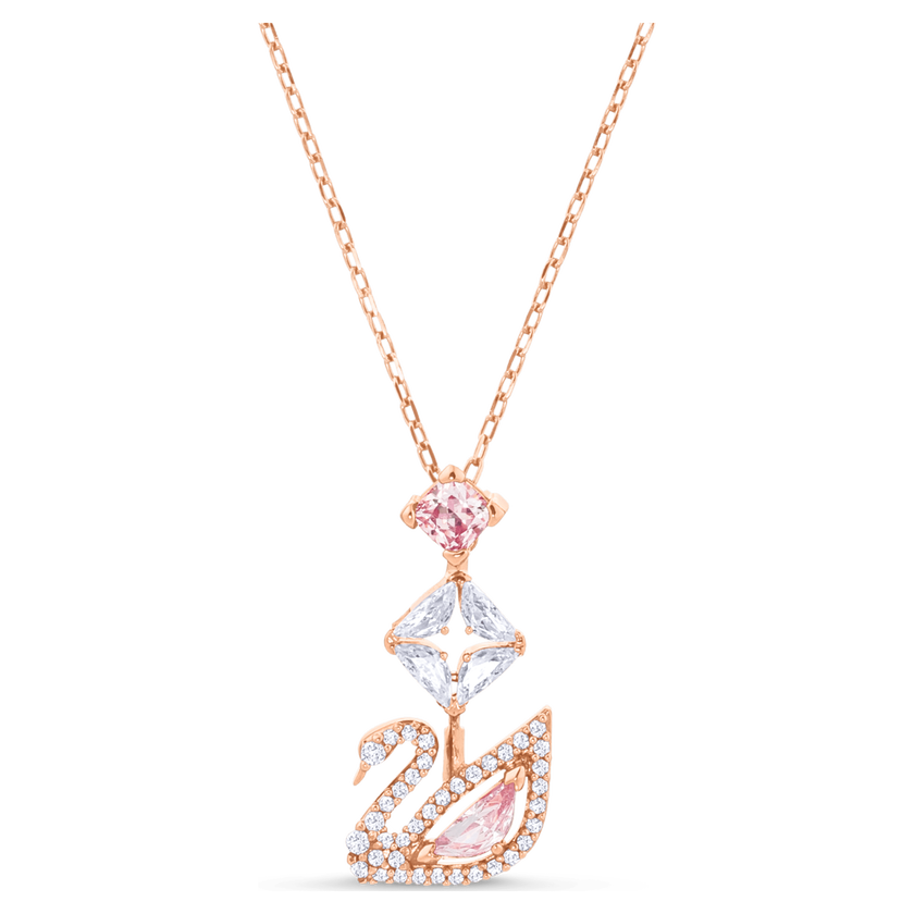 swarovski عقد swan، على شكل بجعة، لون وردي، طلاء ذهبي وردي