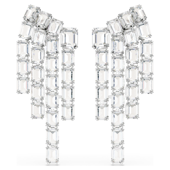 swarovski millenia clip earrings  octagon cut  chandelier  white  rhodium plated