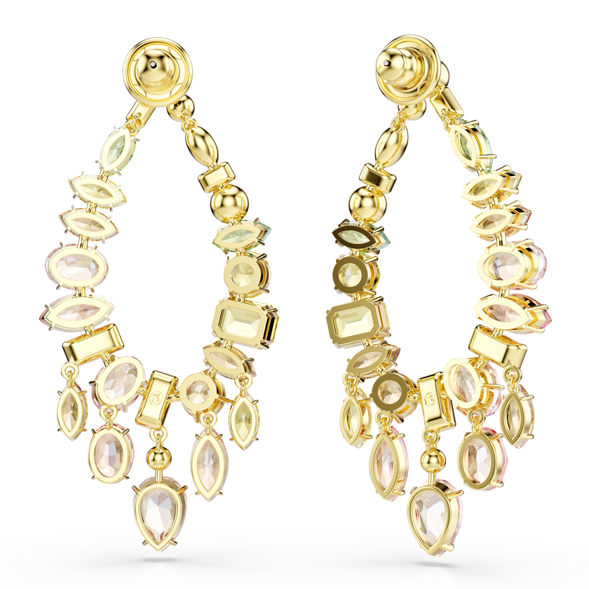 swarovski gema drop earrings  mixed cuts  chandelier  multicolored  gold tone plated