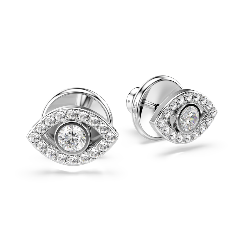 swarovski أقراط دبوسية luckily، قطع مستدير، أحجار كريستال صغيرة متراصة، لون أبيض، طلاء روديوم