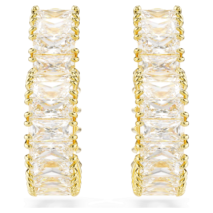 swarovski matrix hoop earrings  baguette cut  heart  small  white  gold tone plated