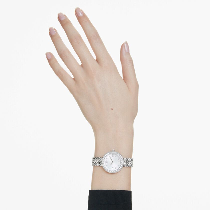 swarovski matrix tennis 7 link watch  swiss made  metal bracelet  silver tone  stainless steel