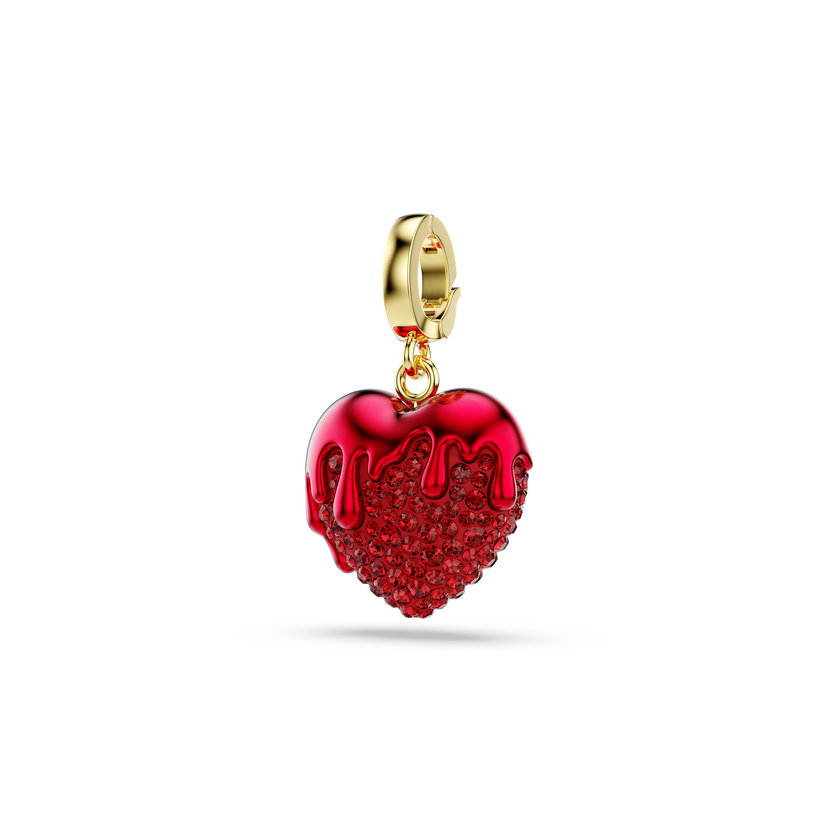 swarovski idyllia charm  round cut  heart  red  gold tone plated