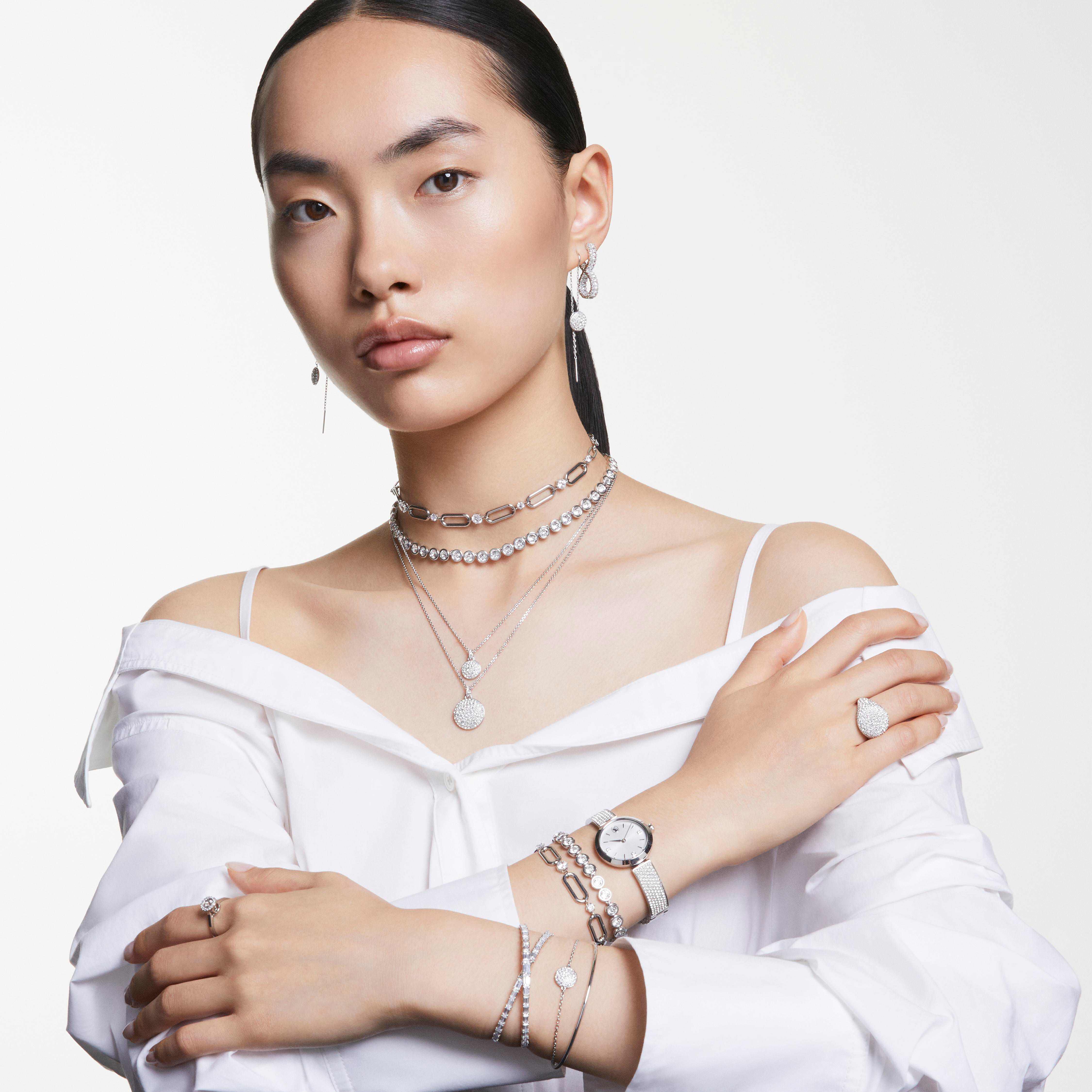 swarovski imber tennis necklace  round cut  white  rhodium plated