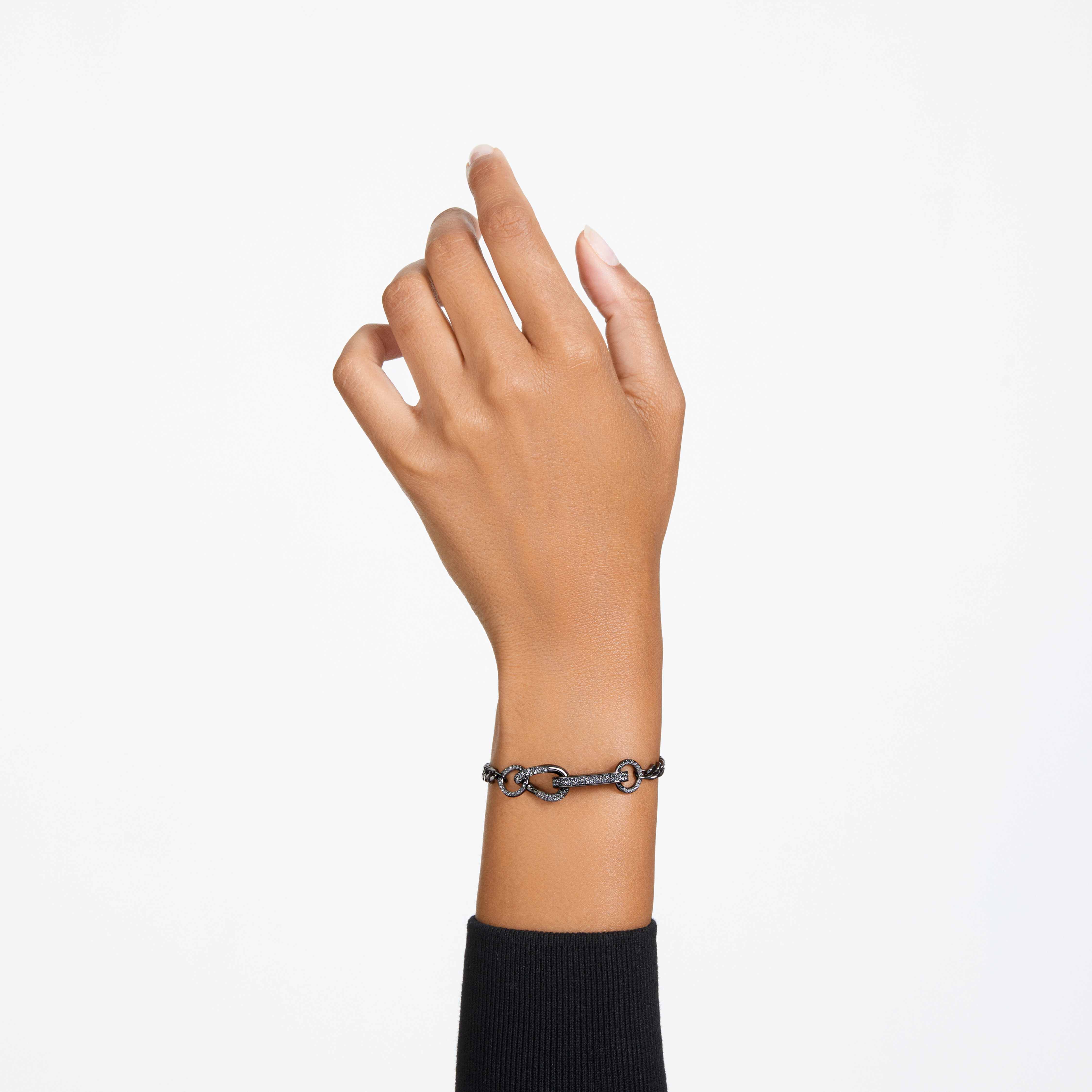 swarovski إسوارة dextera، مزدانة بكريستالات متراصة، حلقات متنوعة، لون أسود، طلاء روثينيوم