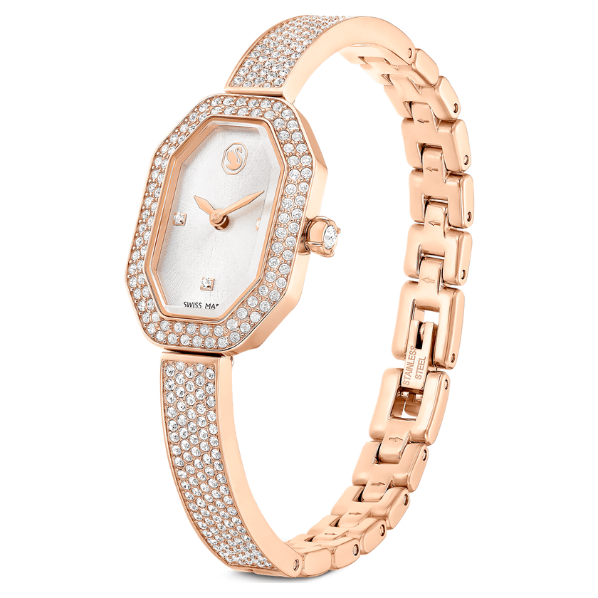 swarovski dextera bangle watch  swiss made  metal bracelet  rose gold tone  rose gold tone finish