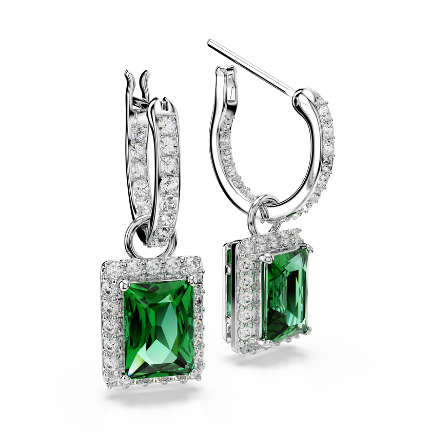swarovski una angelic drop earrings  rectangular cut  pav   green  rhodium plated
