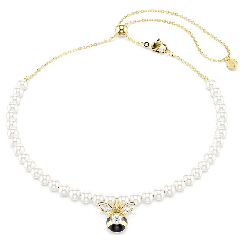 swarovski عقد شوكر idyllia، لؤلؤ كريستال، قطع متنوع، شكل نحلة، لون أبيض، لمسة نهائية من الذهب عيار 18 قيراط